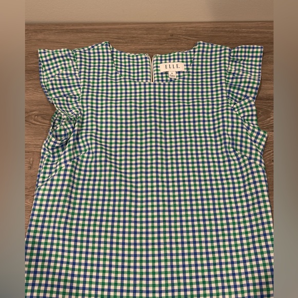Elle Blue, Green, & White Gingham Print Midi Short Sleeve Dress Size M - Picture 7 of 16